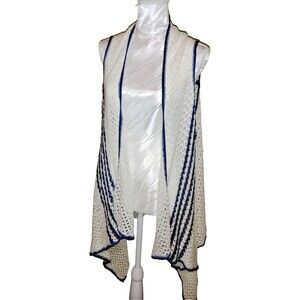 Tantrums crocheted white and blue sweater